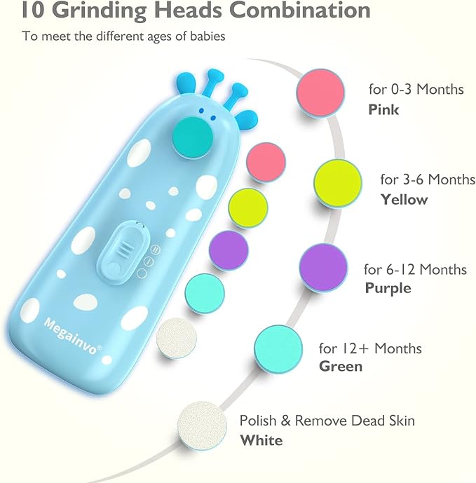Baby Nail Trimmer Electric Baby Nail File Safe Baby Nail Clippers with Light 10 Grinding Heads Queit Baby Nail Polish Grooming Kit for Newborn Infant Toddler Toes Fingernails Care - Blue