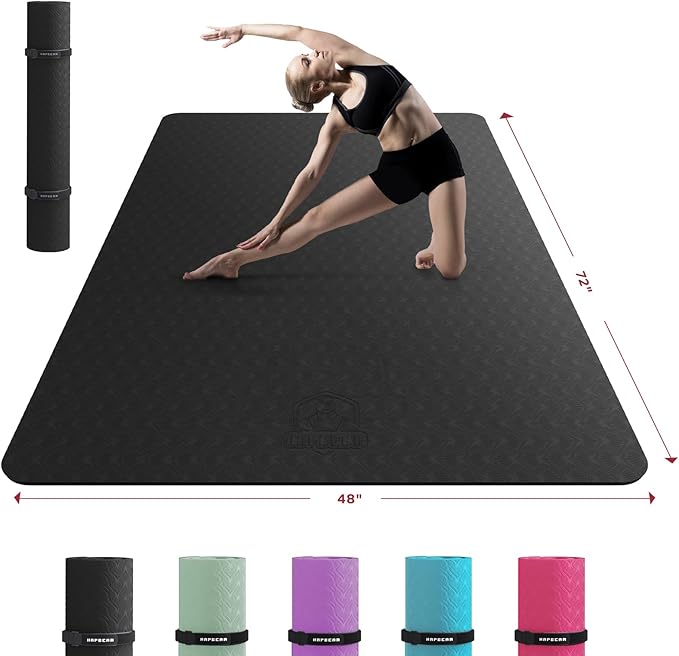 HAPBEAR Extra Large Yoga Mat - 72"x48"/78"x54", 1/4" & 1/3" Thick, Non-Slip, Durable, Eco-Friendly, Wide Exercise Mat for Home Workouts, Yoga, Pilates, Stretching, Meditation (Barefoot Exercise)