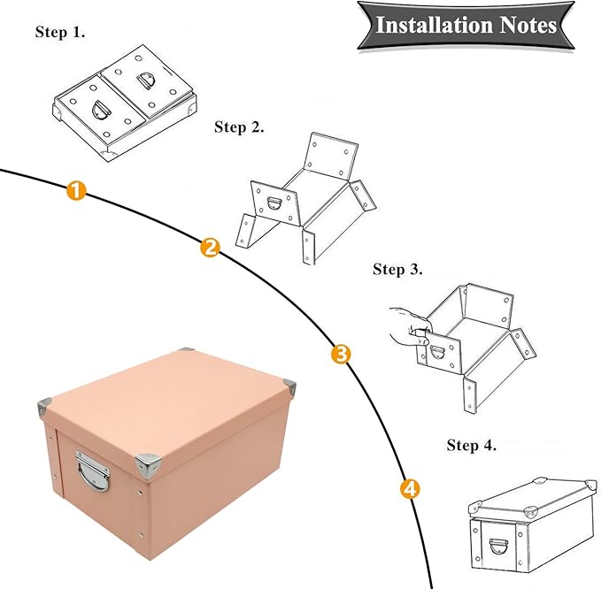 GUOZI Collapsible Storage Box, Decorative Memory Box with Lid & Metal Reinforced Corners, Cardboard File Bin with Handles, Organizer Gift Box for Keepsake Toy Photos Office Nursery Wardrobe Bookshelf