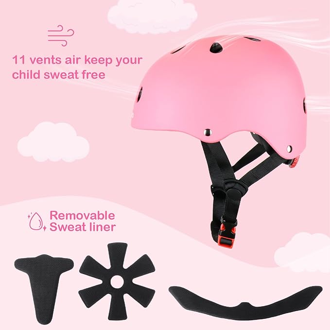 KAMUGO Kids Bike Helmet, Toddler Helmet for Ages 2-8 Boys Girls with Sports Protective Gear Set Knee Elbow Wrist Pads for Skateboard Cycling Scooter Rollerblading