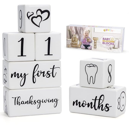 Baby Monthly Milestone Blocks for Boy or Girl, Milestones Age Photo Block Set for Baby Shower, Pregnancy Countdown, 7 Pcs
