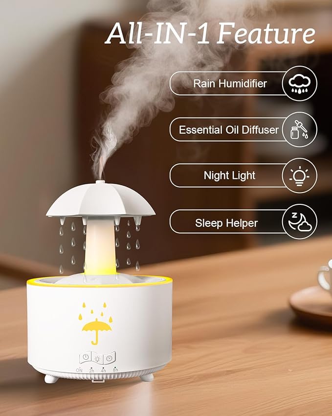 Aesthetic 2-in-1 Humidifier Oil Diffuser with 360° Rotating Raindrop & 7 LED Mood Lights,Ultrasonic Quiet Cool Mist Humidifier for up to 24 Hrs,Ideal Holiday Gifts for Home