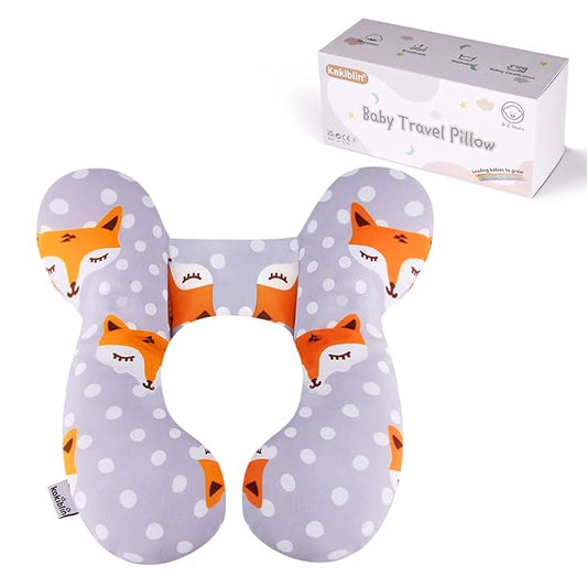 KAKIBLIN Baby Travel Pillow,Baby Neck Pillows for Car Seat,Upgraded Baby Head Pillow,Toddler Head and Neck Baby Support Pillow for Car Seat, Pushchair,Travel (Gray Fox)