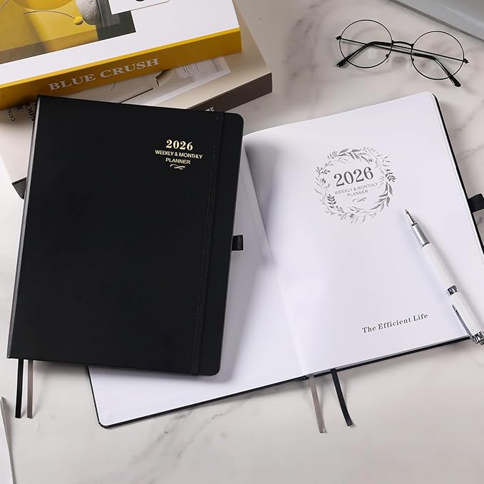 2026 Planner - 2026 Planner Weekly and Monthly, JAN 2026 - DEC 2026, Calendar Planner with Hardcover,Thick Paper, Back Pocket, Notes Pages, Pen Loop (9" x 11") - Black