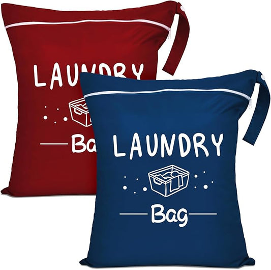 2 Pcs Large Travel Laundry Bags - Waterproof Wet Dry Bags for Gym Clothes, Swimming, Yoga (Wine+Navy)