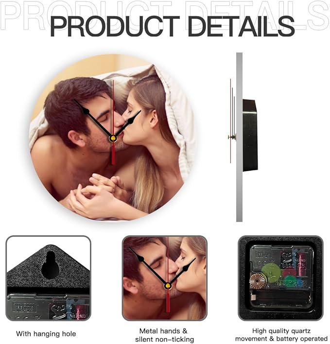 Generic Custom Clocks for Walls Personalized Clocks with Picture That PVC Customized Round Silent Clock for Living Room Wedding Friend Family Lover, 12inch-30cm