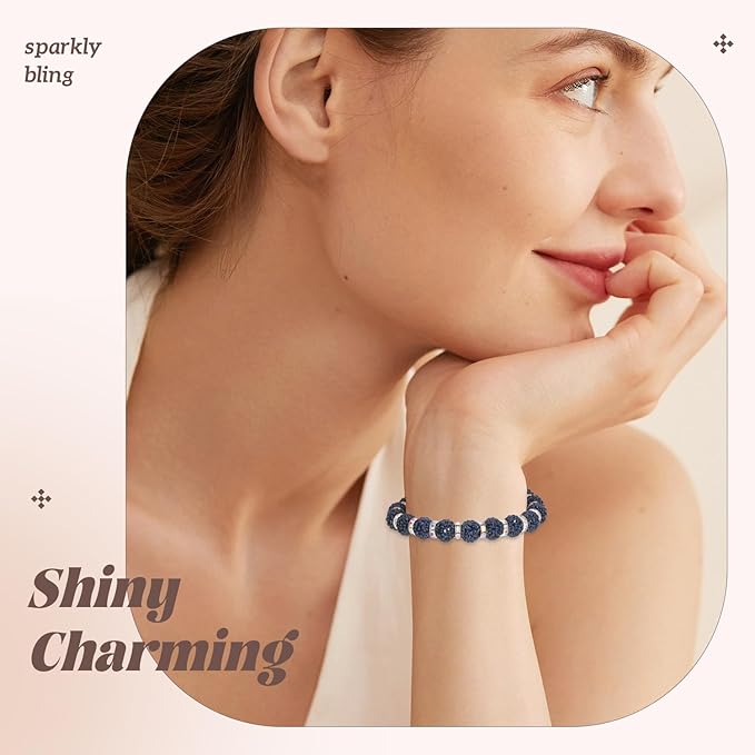 200pcs 10mm Rhinestone Beads for Jewelry Making, Blue Black Shiny Round Disco Ball Beads Bulk, Sparkle Crystal Clay Christmas for Bracelet Baseball Necklace Earring Crafting and DIY