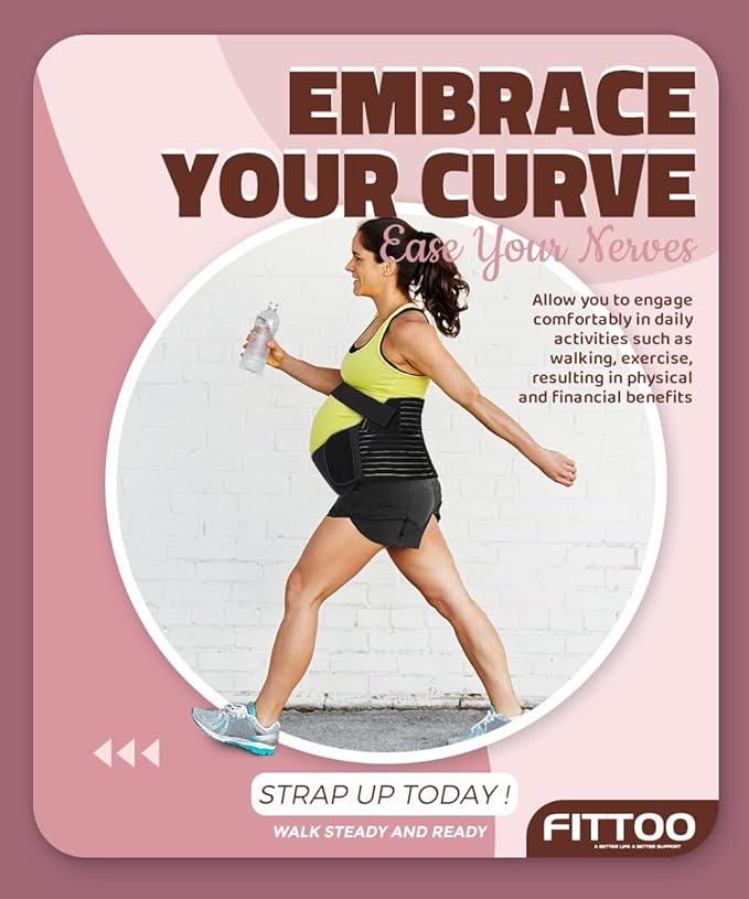 FITTOO Maternity Belt Back Support Belly Band Pregnancy Belt Support Brace Abdominal Binder Waist Support Black M