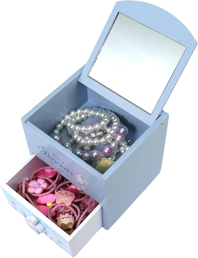 Girl Jewelry Box blue Cute bunny Tabletop Storage Box Little girl birthday christmas Gift kids jewelry box Organizer