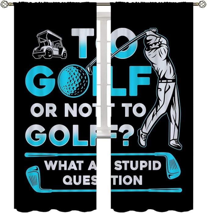 Golf Blackout Curtains for Boy Girl Room Darkening Decor,Sports Themed Golfers and Cars Bedroom Living Room Home Rod Pocket Thermal Insulated Window Curtain/Drapes Panel,84x84 Inch…