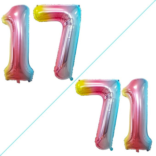 GOER Number 17 Balloons for 17th Birthday Sweet 17 Party Decorations,42 Inch Jumbo Foil Helium 71 Balloons for 71st Birthday Party Decoration (Rainbow)