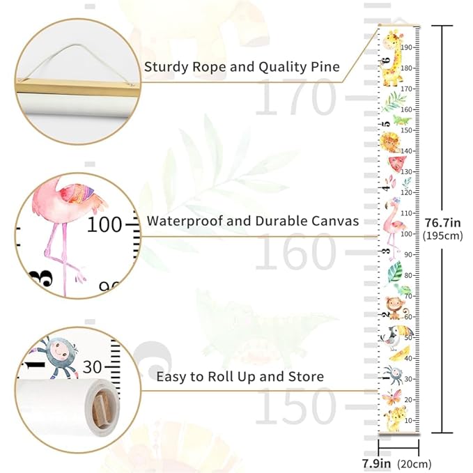 Baby Height Growth Chart - Canvas Height Chart for Kids Baby Child Toddler Boys Girls Growth Chart for Wall Room Nursery Decor Hangable and Removable Measuring Wall Ruler (Space, Beige Wood)