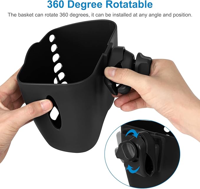 Accmor Stroller Cup Holder Basket, Universal Cup Holder, Bike Bottle Holder, 360° Rotatable Large Caliber Drinks Holder for Stroller, Bike, Wheelchair, Walker