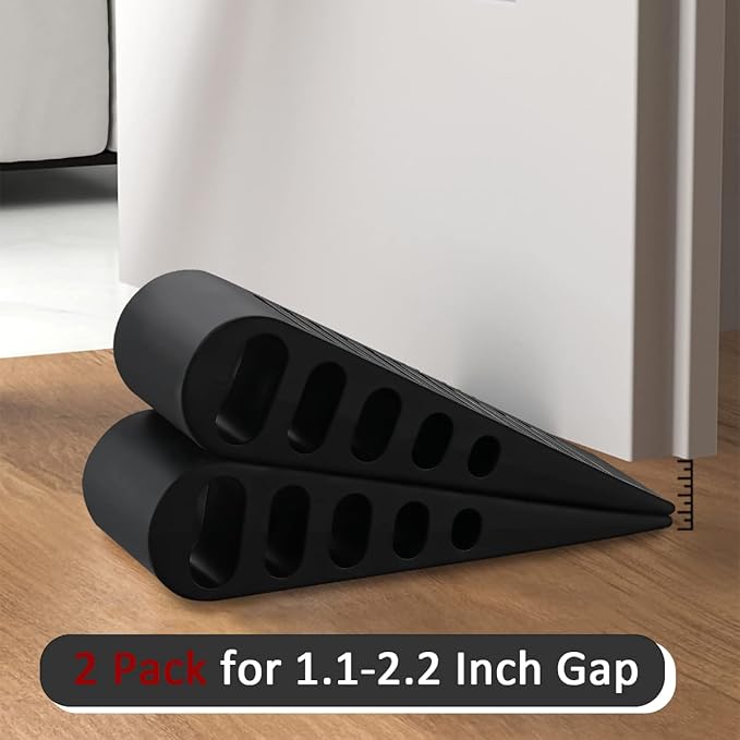 JQK Rubber Door Stopper Wedge, Black 9 Pack Soft TPR Premium Door Stops for Bottom of Heavy Duty Door on Tile, Concrete, Carpet, Wooden Floor, DSB61-BK-P9