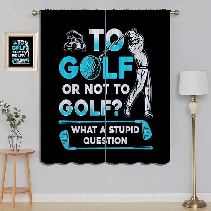 Golf Blackout Curtains for Boy Girl Room Darkening Decor,Sports Themed Golfers and Cars Bedroom Living Room Home Rod Pocket Thermal Insulated Window Curtain/Drapes Panel,84x63 Inch…