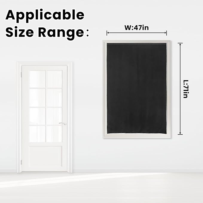 Adhesive Blackout Curtains- Self Stick Shades Window Blinds Curtains No Rod Needed Easy to Hang Curtains, Use for Bedroom, Living Room, Dining Room, Kitchen, Home Office, 47"W X 71"L, Black, 1 Panel