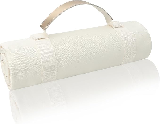 4’9” x 6’3” White Lightweight Water-Resistant Canvas Mat – Picnic, Outdoor, Beach, Park, Camping, Toy Mat