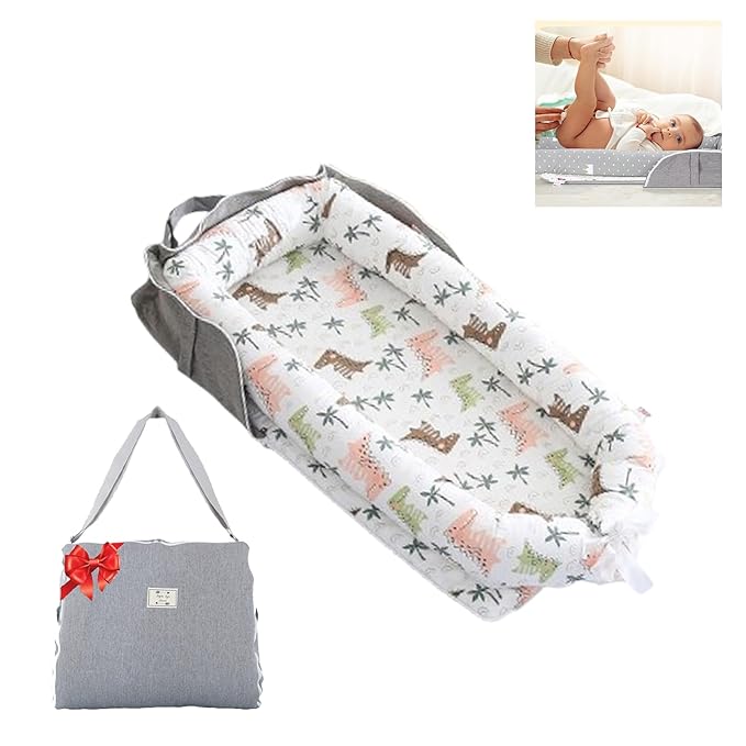 Baby Lounger for Newborn Portable Bag,Baby Lounger Play Mat Awake-Time,Newborn Babies Essentials Gifts 0-24 Months Home Travel(Crocodile Jungle)