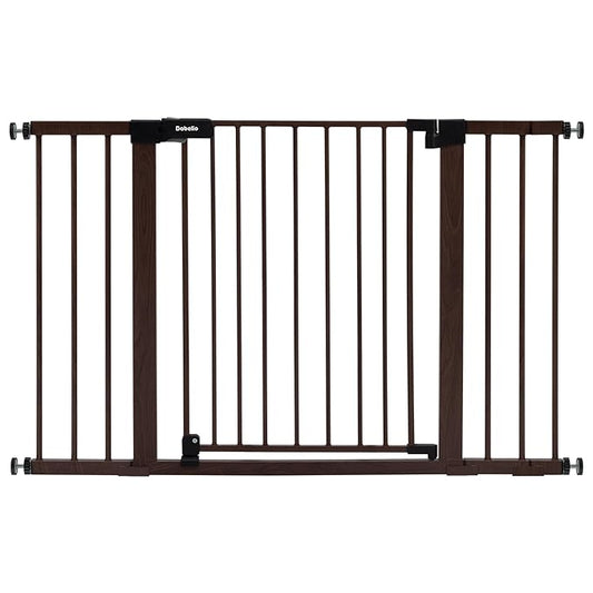 BABELIO Baby Gate with Black Wood Pattern, 29-48 Inch Auto Close Dog Gate for The House, Stairs and Doorways, Pressure Mounted Pet Gate with Door and Y Spindle Rods