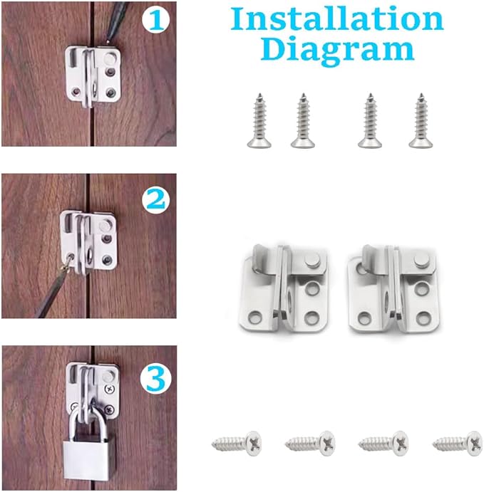 2 Pairs Slide Bolt Gate Latch Stainless Steel Brushed Finish Padlock Anti-Theft Hasp with Screws for Window Bedroom Bathroom Cabinet Mailbox Garden Pet Cage(UMK)