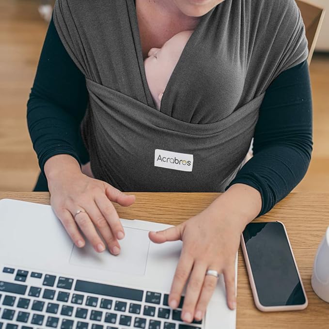 Acrabros Baby Wrap Carrier,Hands Free Baby Carrier Sling,Lightweight,Breathable,Softness,Perfect for Newborn Infants and Babies Shower Gift,Heather Grey