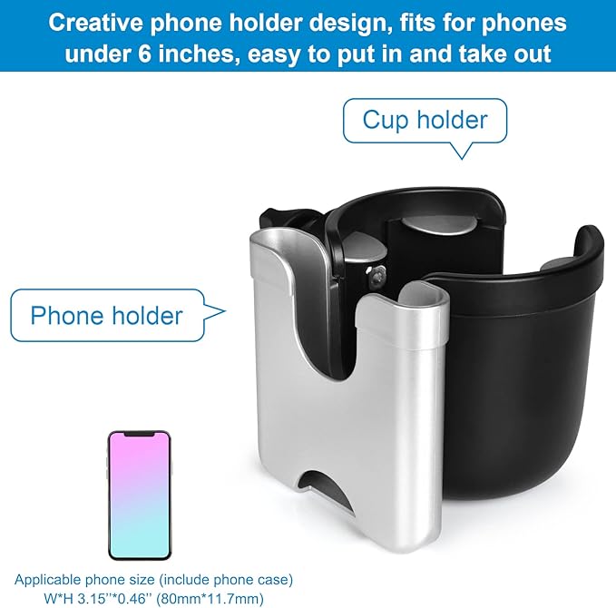 Accmor Stroller Cup Holder with Phone Holder, Bike Cup Holder, Universal Cup Holder for Uppababy Nuna Doona Strollers, 2-in-1 Cup Phone Holder for Stroller, Bike, Wheelchair, Walker, Scooter