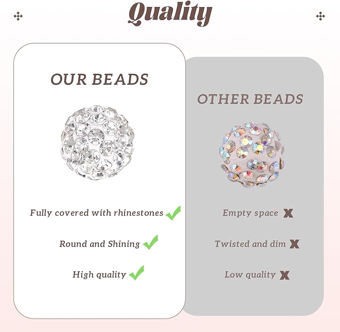 200pcs 10mm Rhinestone Beads for Jewelry Making, White Mixed Shiny Round Disco Ball Beads Bulk, Sparkle Crystal Clay Christmas for Bracelet Baseball Necklace Earring Crafting and DIY