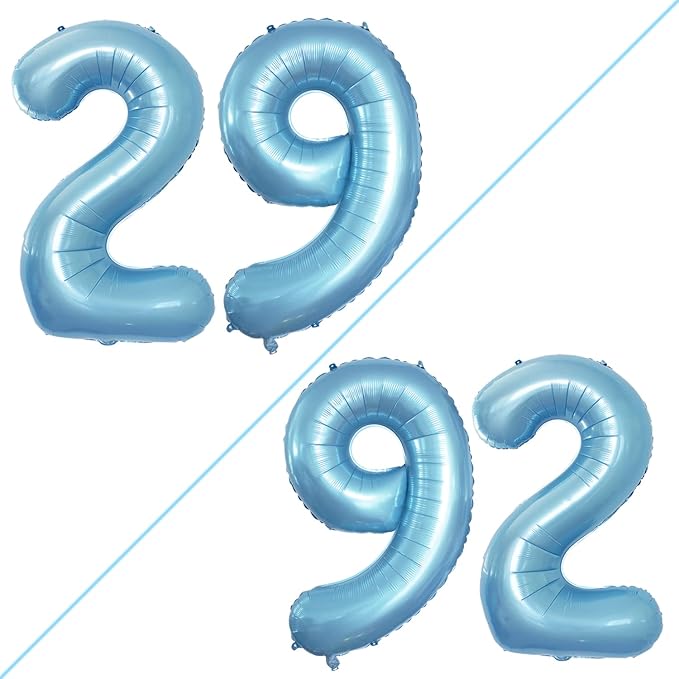GOER Number 29 Balloons for 29th Birthday Party Decorations,42 Inch Jumbo Foil Helium 92 Balloons for 92nd Birthday Party Decoration (Light Blue)