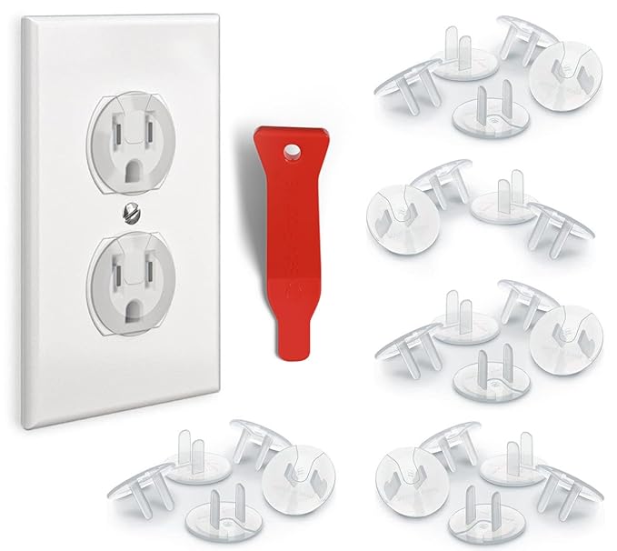 24 Pack Outlet Covers & Removal Tool Baby Proofing, Provide Shock Prevention and Easy Installation, Safe and Secure Plastic Plug Covers for Power Sockets (24 Outlet Covers)