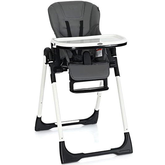 INFANS High Chair for Babies & Toddlers, Foldable Highchair with Multiple Adjustable Backrest, Footrest and Seat Height, Removable Tray, Detachable PU Leather Cushion, Built-in Rear Wheels (Dark Grey)