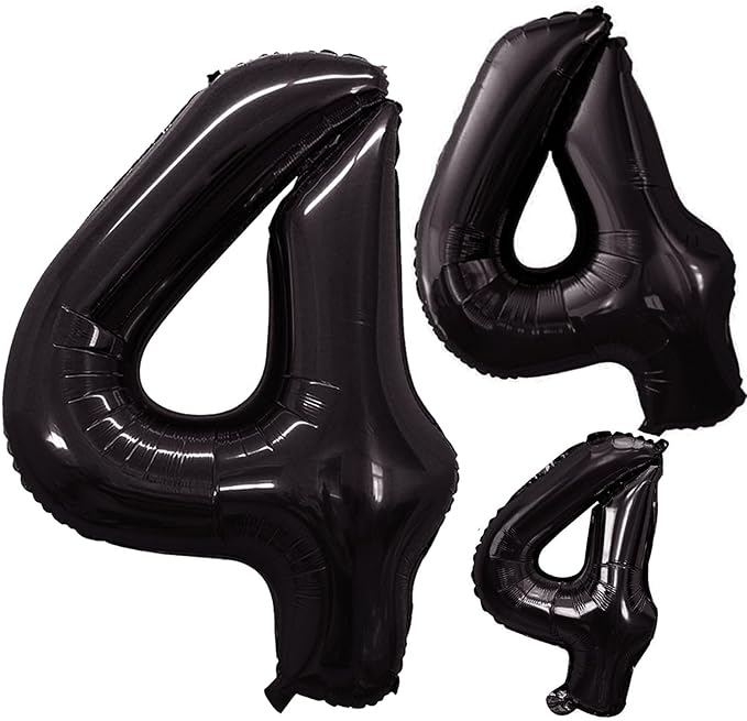 GOER Black Foil Balloons Number 4,Huge Number Balloons for 4th 14th 24th 34th 44th Birthday Party Supplies Anniversary Decorations (3 pcs,42 inch,32 inch,16inch)