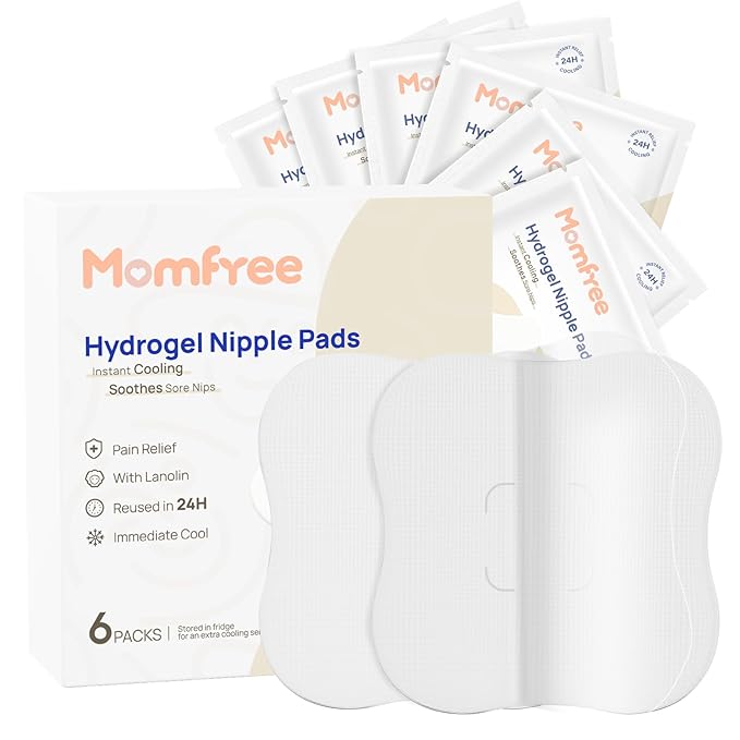 Hydrogel Nipple Gel Pads for Breastfeeding: Soothing Nursing Pads Reusable Instant Cooling Relief | Promotes Healing Irritated Nipples - 6 Packs(12 Count)