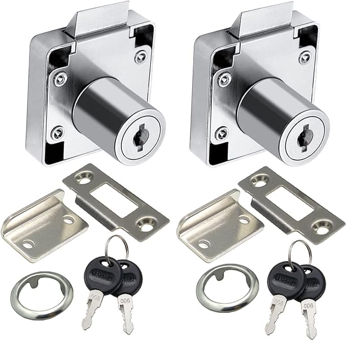 Automatic Lock Tongue Cabinet Drawer Furniture Locker Showcase Lock Drilling Diameter 3/4"/19mm for (3/5"-/15mm -7/8"-/22mm) Door Panel(2 Pack)