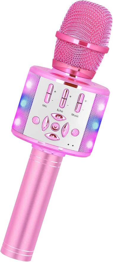 Amazmic Toys for Girls, Kids Karaoke Microphone Toddler Microphone for Kids with Lights, Birthday Gift for Girls, Boys Toy Age 3 4 5 6 7 8+(Light Pink)