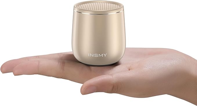INSMY Small Bluetooth Speaker, Waterproof Mini Portable Wireless Speaker, Punchy Bass Rich Audio Stereo Pairing, Handheld Pocket Size,Built in Mic for Hiking Biking Gift Laptop Tablet (Gold)