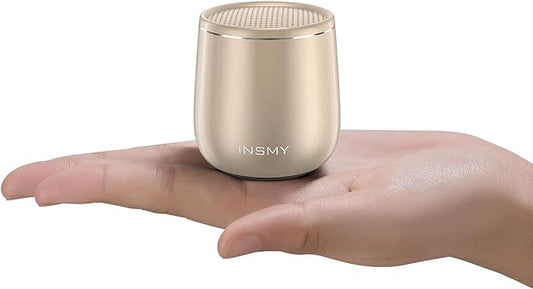 INSMY Small Bluetooth Speaker, Waterproof Mini Portable Wireless Speaker, Punchy Bass Rich Audio Stereo Pairing, Handheld Pocket Size,Built in Mic for Hiking Biking Gift Laptop Tablet (Gold)