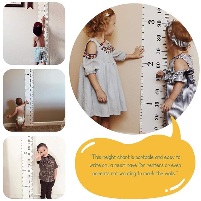 Growth Chart Wall Hanging, Portable Kids Wall Ruler Removable Height Measure Chart for Boys Girls Growth Ruler from Baby to Adult for Child's Room Decoration 79''7.9''