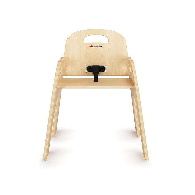 Foundations Simple Sitter 13” Low Wood Feeding Chairs, Wide No-Tip Base, Adjustable Safety Harness, Stackable Wood Toddler Chairs with Food Service Grade Finish, 2 Pack