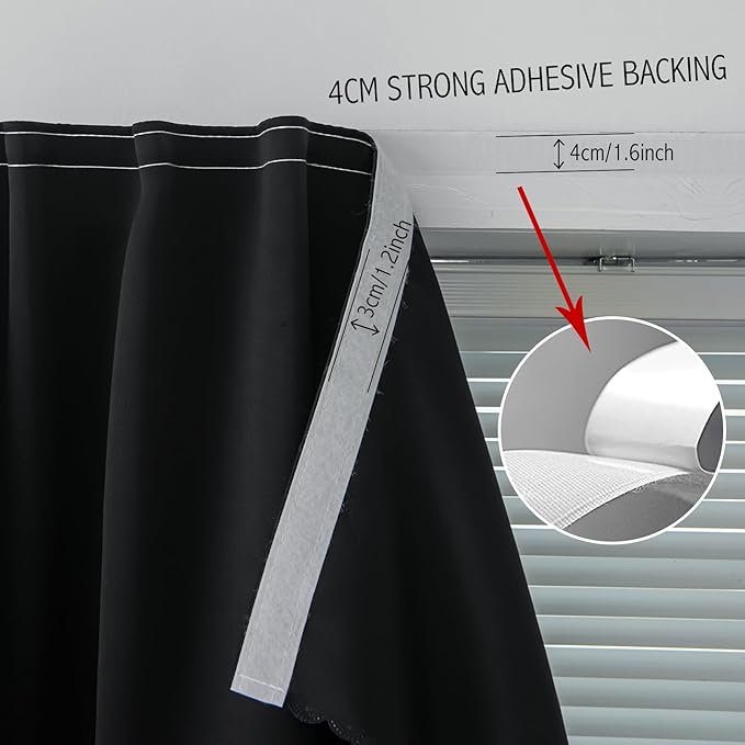 Adhesive Blackout Curtains- Self Stick Shades Window Blinds Curtains No Rod Needed Easy to Hang Curtains, Use for Bedroom, Living Room, Dining Room, Kitchen, Home Office, 35"W X 59"L, Black, 1 Panel