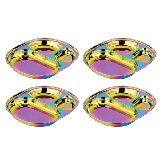 Ahimsa Stainless Steel Plates for Kids - Divided Plates for Toddlers, Pediatrician Designed, Non Toxic Toddler Plate, BPA Free & Dishwasher Safe (Rainbow Set of 4)