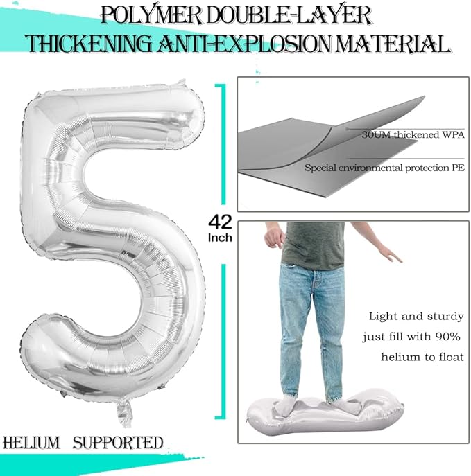 GOER Number 50 Balloons for 50th Birthday Party Decorations,42 Inch Jumbo Foil Helium Balloons for 50th Anniversary (Silver)