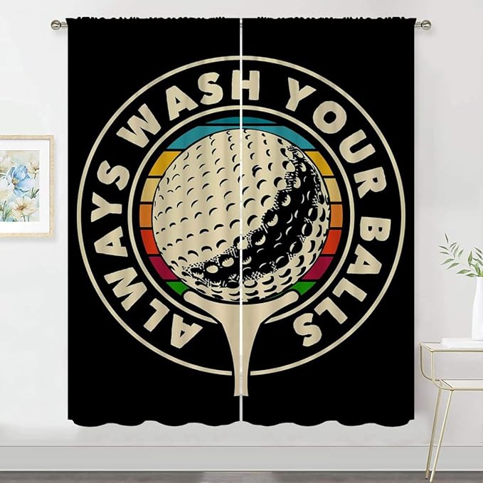 Golf Blackout Curtains for Boy Girl Room Darkening Decor,Sport Theme and White Motto Dark Background Bedroom Living Room Home Rod Pocket Thermal Insulated Window Curtain/Drapes Panel,42x45 Inch…