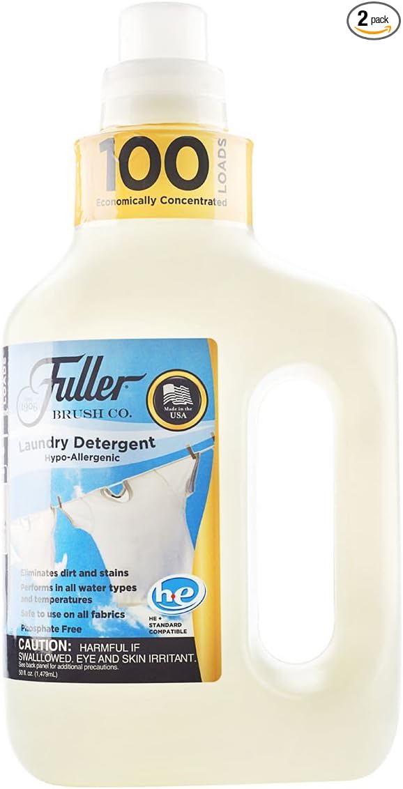 Fuller Brush 100 Laundry Detergent - Hypoallergenic, Unscented & Dye Free Clothe Washing Formula For Washing Infant/Baby Clothing - Mild Cloth Cleaning Products For All Skin Types (Pack of 2)