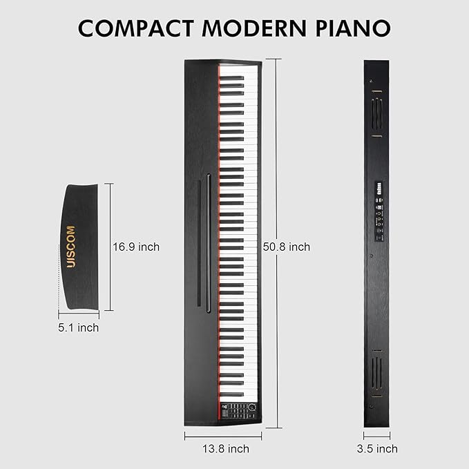 88 Key Digital Piano Keyboard for Beginners,Full Size Electric Piano Semi-Weighted Keyboard with Sheet Music Stand,Pedal,Headphone,Power Adapter,USB-MIDI Compatibility,Wood Grain Black