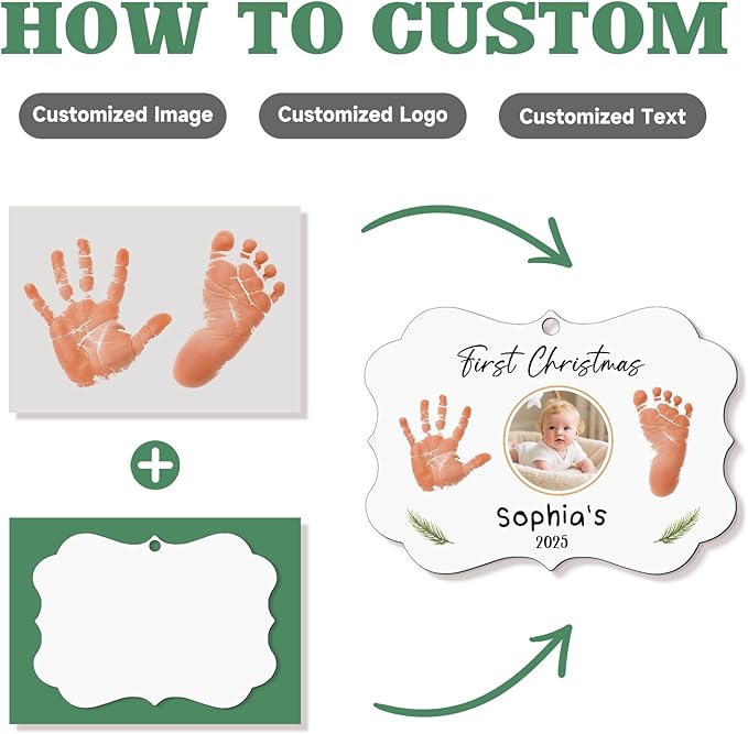 Baby Hand and Footprint Ornament - Baby Frist Christmas Ornament 2025 with Custom Photo, Name, Date - Personalized Baby Gifts, Newborn Keepsake, New Mom Gifts