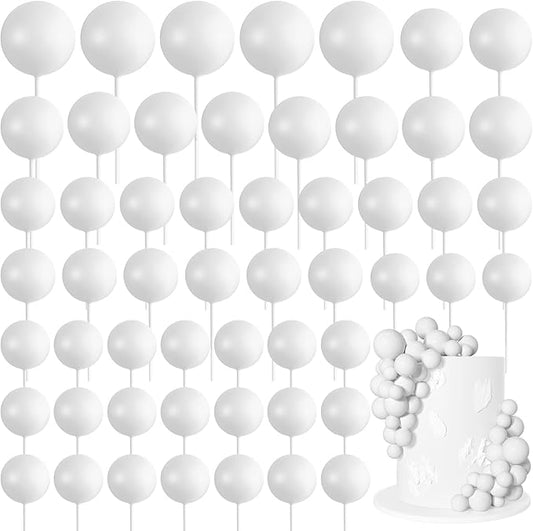 75 Pieces White Cake Balls Topper Decorations Foam Cupcake Topper Mini Balloon Cake Topper Picks for Cake Deco Birthday Party Wedding