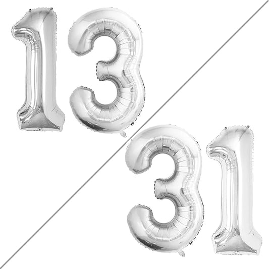 GOER Number 13 Balloons for 13th Birthday Sweet 13 Party Decorations,42 Inch Jumbo Foil Helium 31 Balloons for 31st Birthday Party Decoration (Silver)