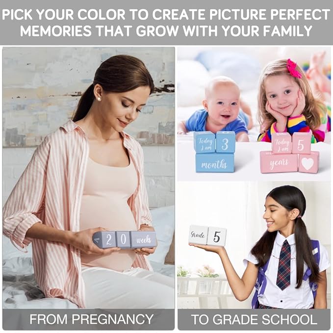 Gray Monthly Milestone Blocks with Bag. Baby Age Blocks for Girl or Boy Baby Photo Props. Month Baby Milestone Blocks with Grammatically Correct Month and Year