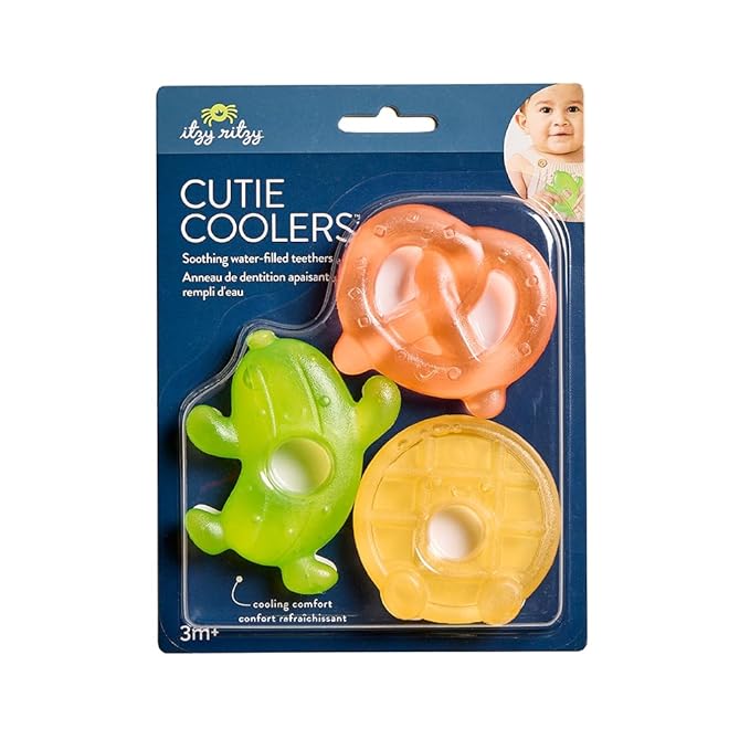 Itzy Ritzy Water-Filled Teethers - Cold Cutie Coolers Textured On Both Sides to Massage Sore Gums & Emerging Teeth - Can Be Chilled in Refrigerator, Set of 3 Silly Foods Teethers