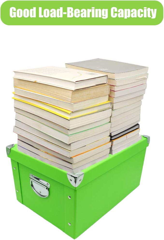 GUOZI Collapsible Storage Box, Decorative Memory Box with Lid & Metal Reinforced Corners, Cardboard File Bin with Handles, Organizer Gift Box for Keepsake Toy Photos Office Nursery Wardrobe Bookshelf